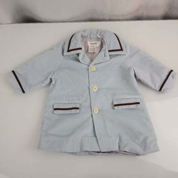 Christian Baby Dior Blue Brown Peacoat Jacket Coat CD Logo Unisex Boy Girl 6-12 - Picture 1 of 7
